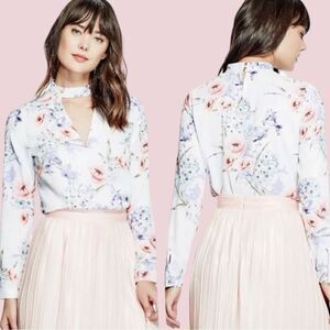 Guess Ryland semi sheer white floral blouse!